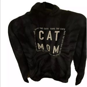 BLACK TIEDYE CAT MOM SAVE THE CATS MEOW HOODIE